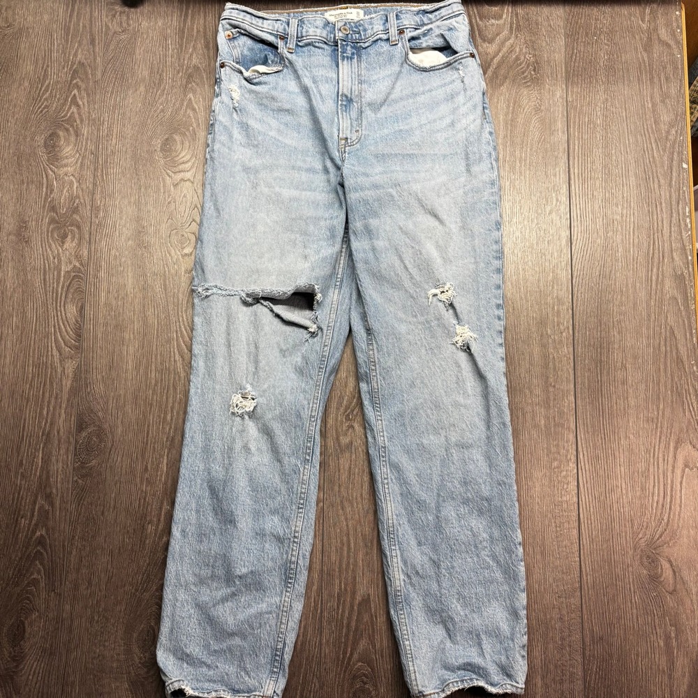 Abercrombie & Fitch The 90s Straight Ultra High Rise Distressed Jeans Blue 31/12